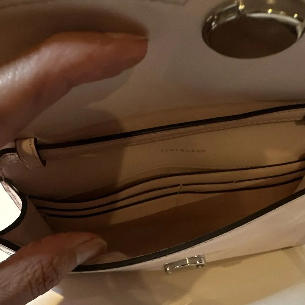 Tory Burch Robinson Pink Lily Patent Leather Top Handle Clutch/Crossbody Bag